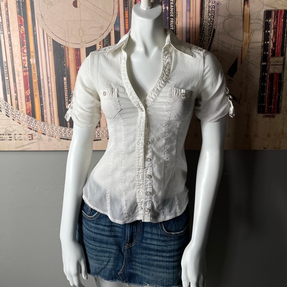 Short Sleeve Sheer Button Down